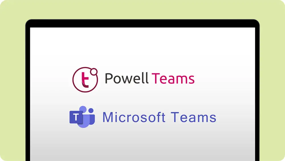 Device screen showing Powell Teams and Microsoft Teams logos